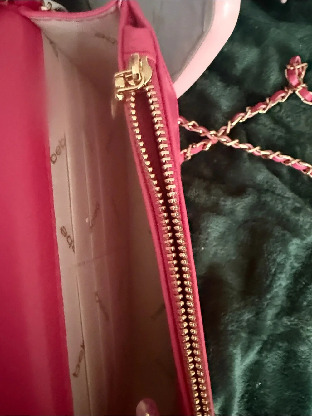 bebe Quilted Crossbody Bag in Hot Pink with Gold Chain
